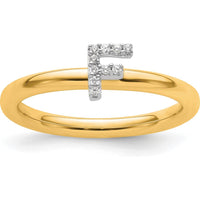 14K Yellow Gold Stackable Ring with Prong-Set Diamond Initial F Accents by 0