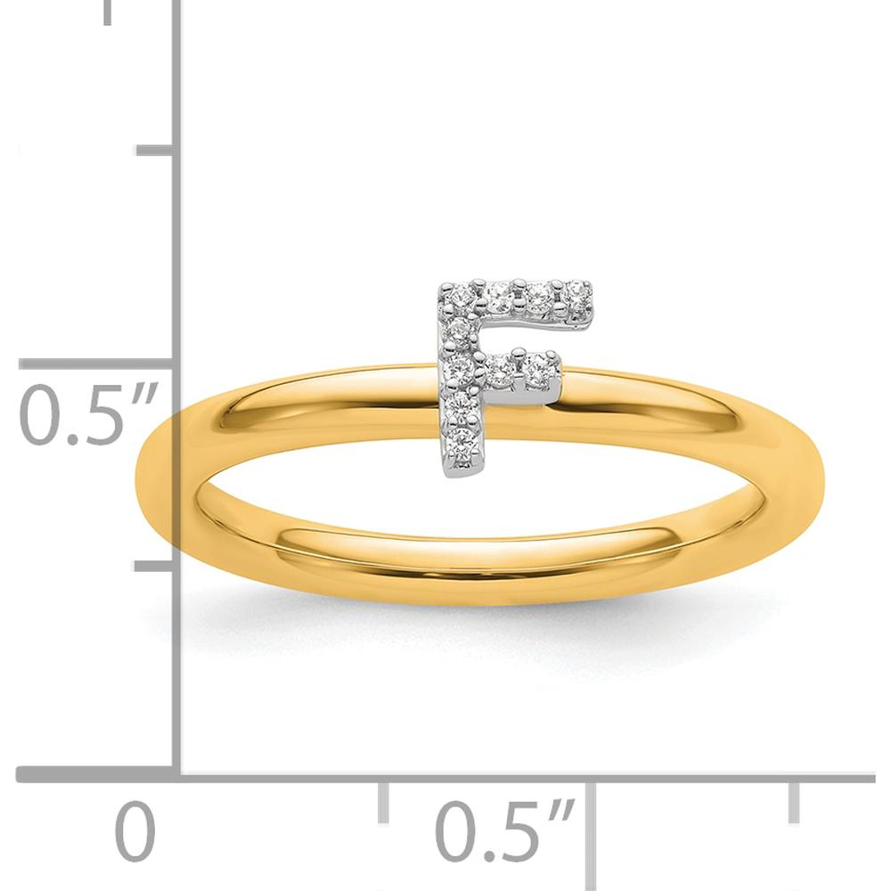 14K Yellow Gold Stackable Ring with Prong-Set Diamond Initial F Accents by 0