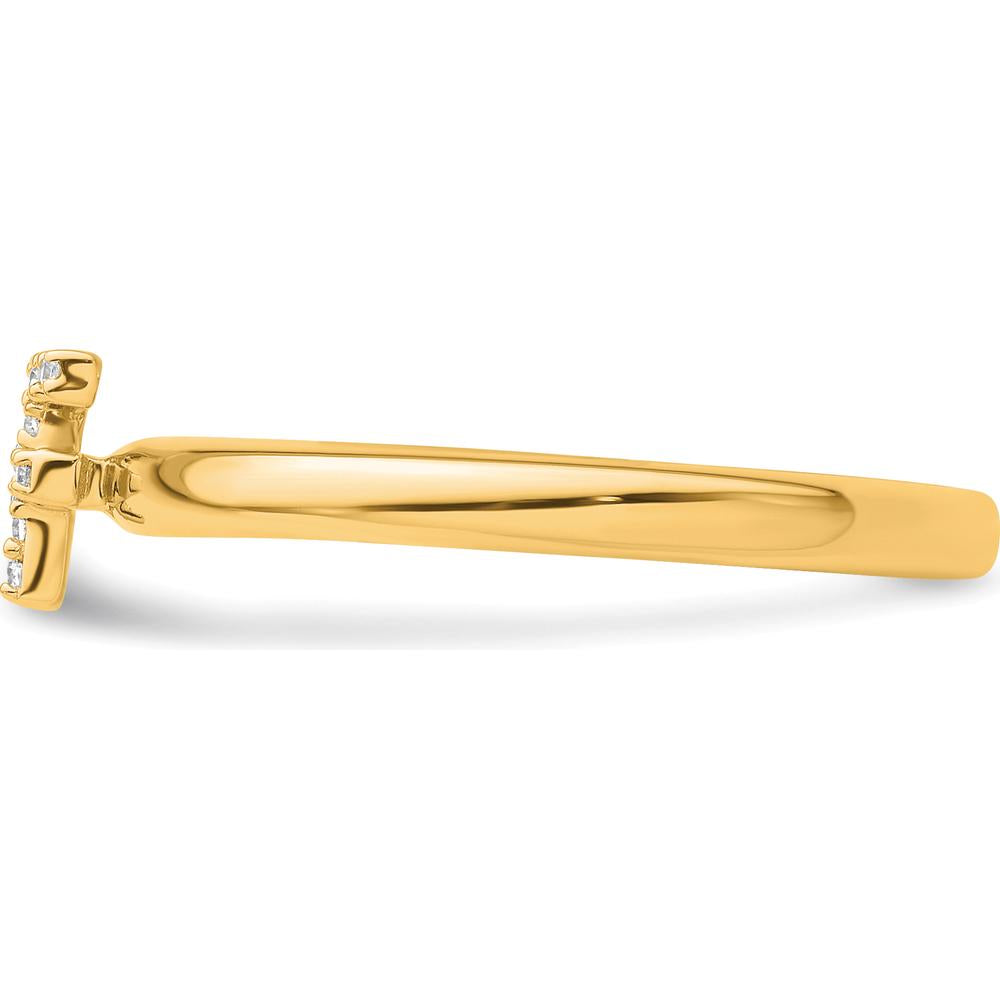 14K Yellow Gold Stackable Ring with Prong-Set Diamond Initial F Accents by 0