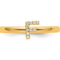 14K Yellow Gold Stackable Ring with Prong-Set Diamond Initial F Accents by 0
