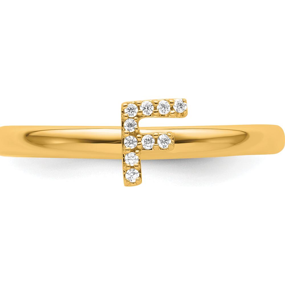 14K Yellow Gold Stackable Ring with Prong-Set Diamond Initial F Accents by 0