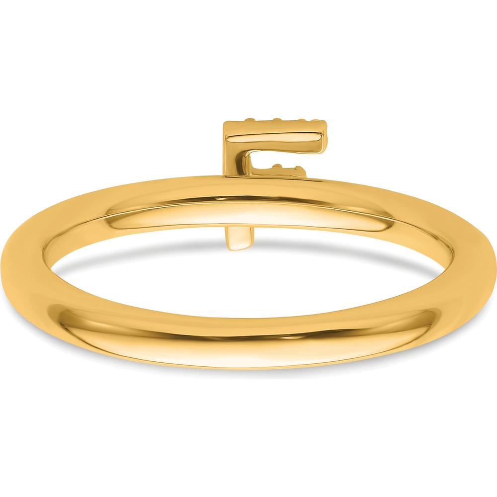 14K Yellow Gold Stackable Ring with Prong-Set Diamond Initial F Accents by 0
