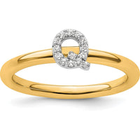 14K Yellow Gold Stackable Ring with Round Diamond Initial Q Accent - Size 7 by 0