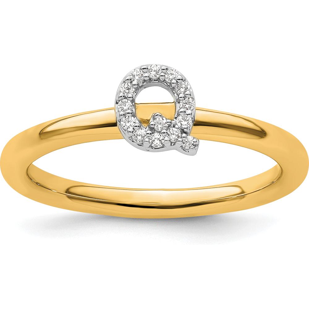 14K Yellow Gold Stackable Ring with Round Diamond Initial Q Accent - Size 7 by 0