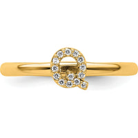 14K Yellow Gold Stackable Ring with Round Diamond Initial Q Accent - Size 7 by 0