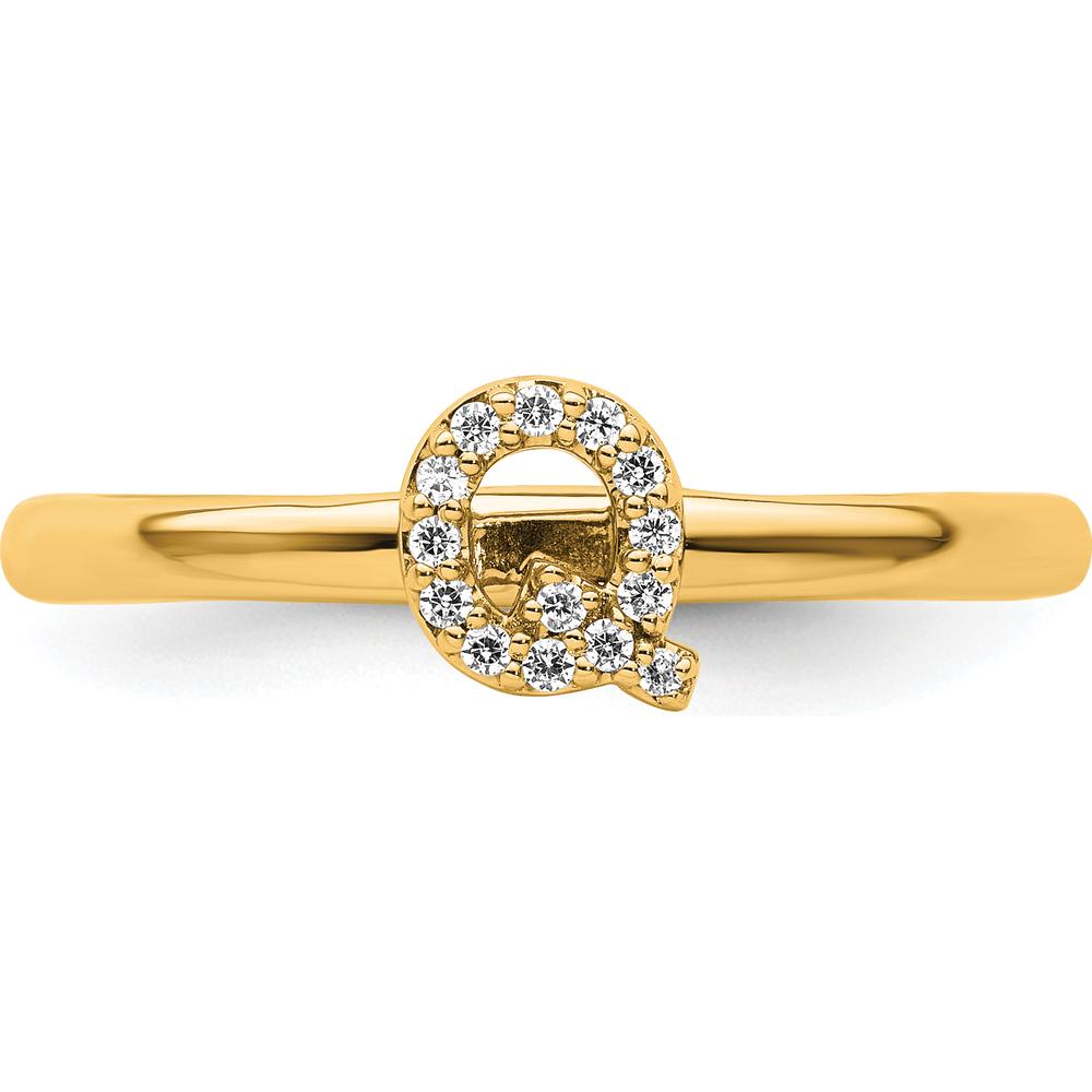14K Yellow Gold Stackable Ring with Round Diamond Initial Q Accent - Size 7 by 0