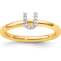 14K Yellow Gold Stackable Ring with Round Diamond Initial "U" by 0