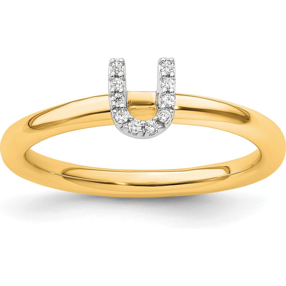14K Yellow Gold Stackable Ring with Round Diamond Initial "U" by 0