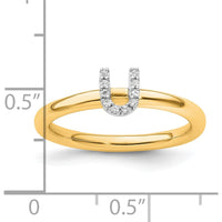 14K Yellow Gold Stackable Ring with Round Diamond Initial "U" by 0