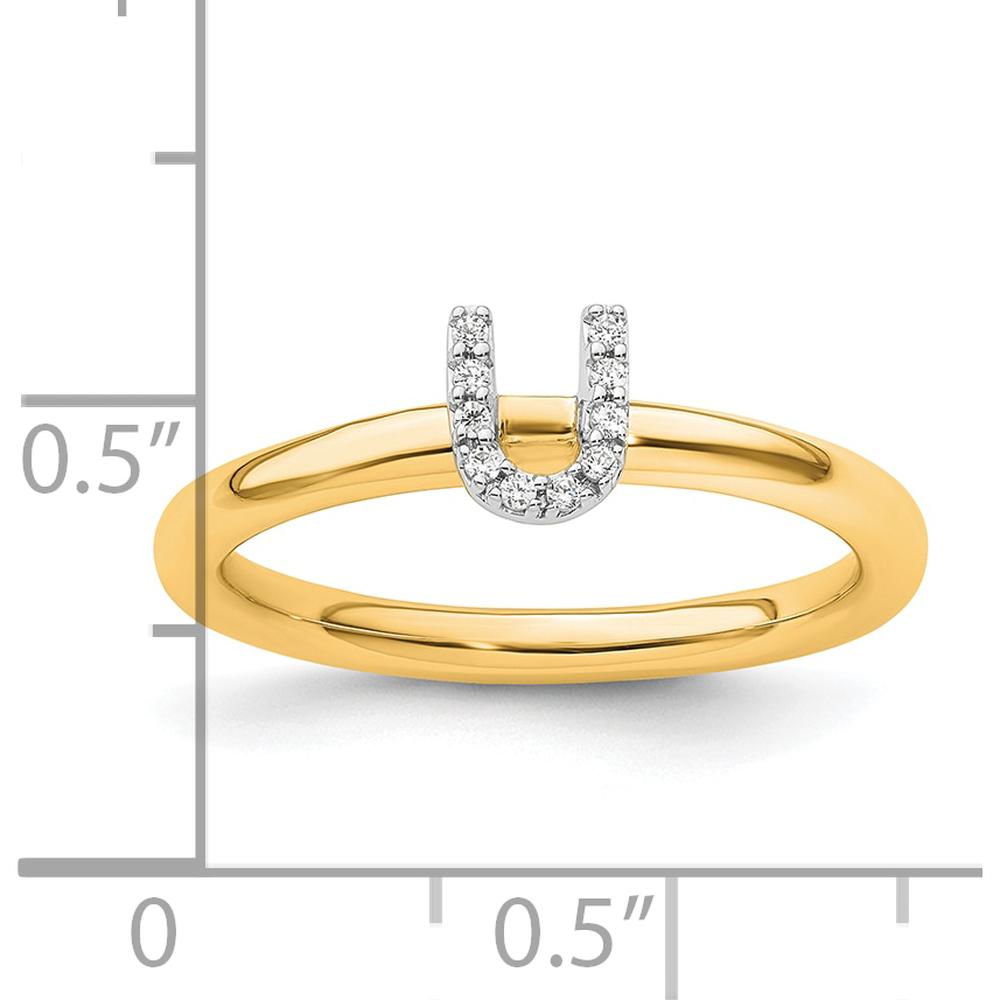 14K Yellow Gold Stackable Ring with Round Diamond Initial "U" by 0