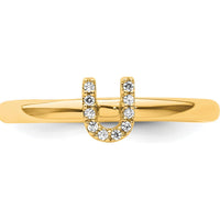 14K Yellow Gold Stackable Ring with Round Diamond Initial "U" by 0