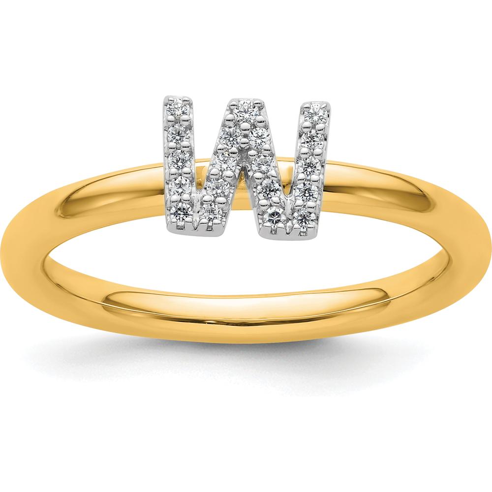 14K Yellow Gold Stackable "W" Diamond Initial Ring with Pave Set Diamonds by 0