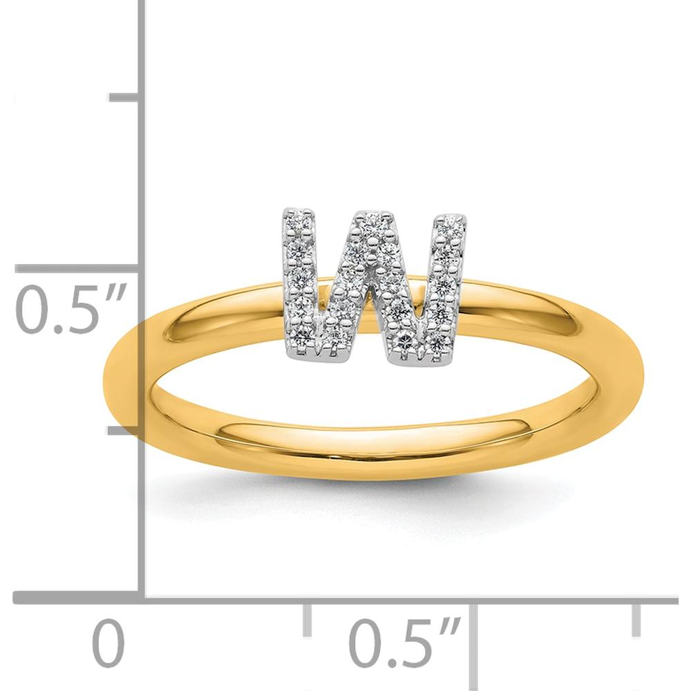 14K Yellow Gold Stackable "W" Diamond Initial Ring with Pave Set Diamonds by 0