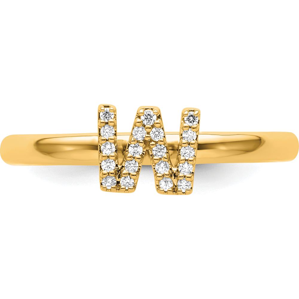 14K Yellow Gold Stackable "W" Diamond Initial Ring with Pave Set Diamonds by 0