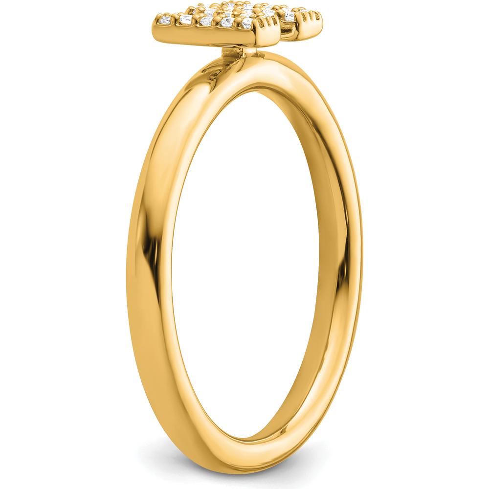 14K Yellow Gold Stackable "W" Diamond Initial Ring with Pave Set Diamonds by 0