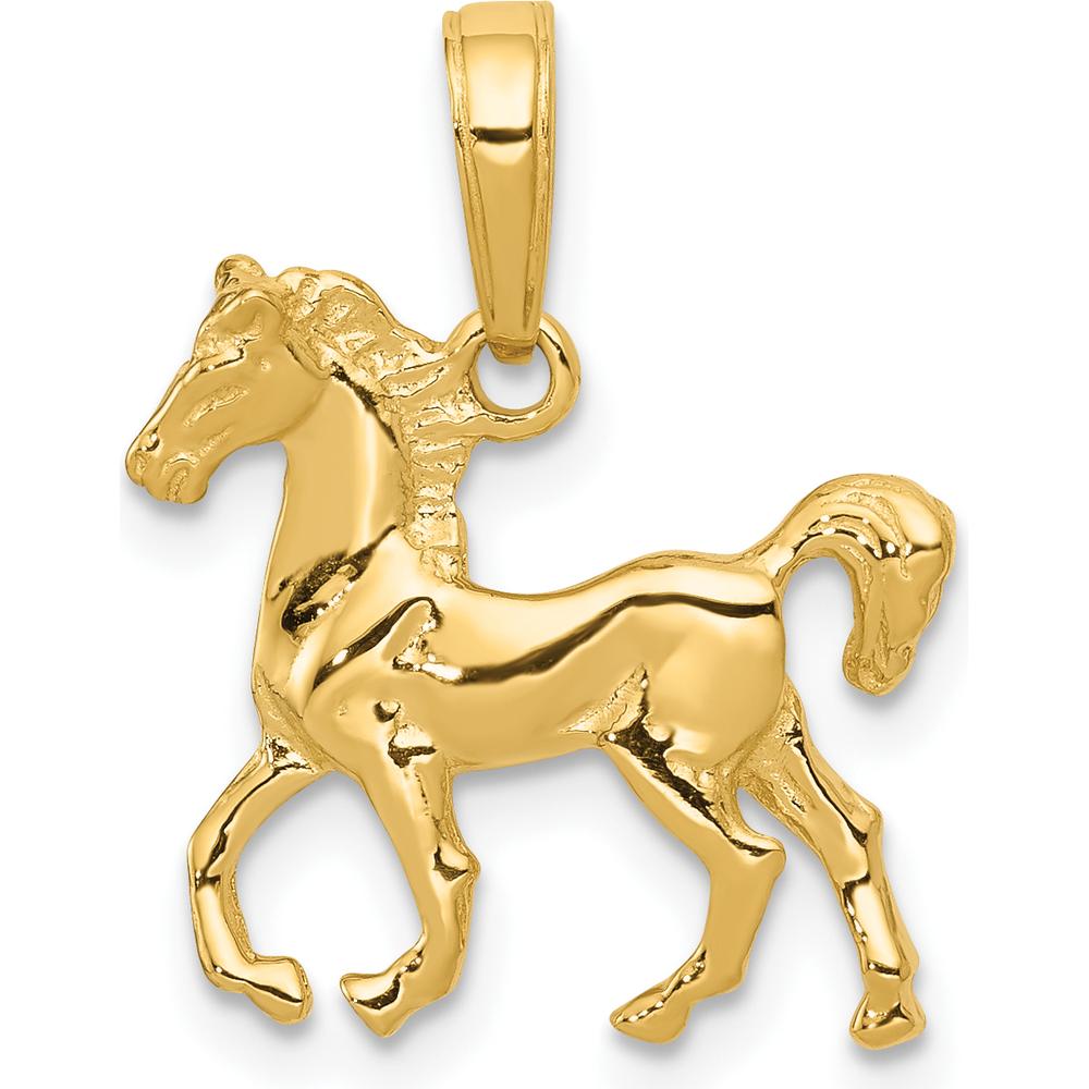 14K Yellow Gold Standing Horse Pendant - 22.5mm x 20mm Polished Charm by Oro Pregiato