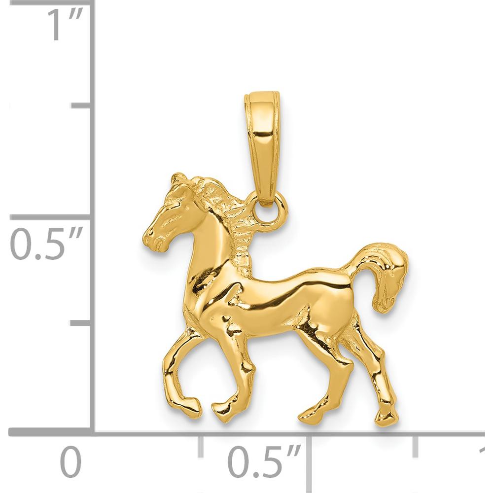 14K Yellow Gold Standing Horse Pendant - 22.5mm x 20mm Polished Charm by Oro Pregiato