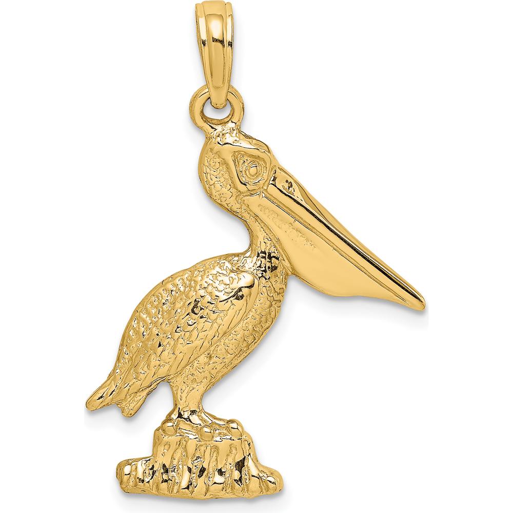 14K Yellow Gold Standing Pelican Pendant with Textured Detailing by Oro Pregiato
