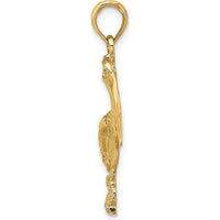 14K Yellow Gold Standing Pelican Pendant with Textured Detailing by Oro Pregiato
