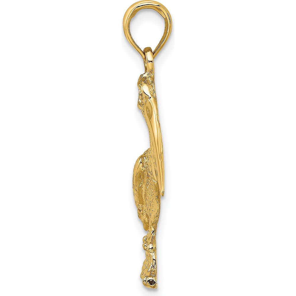 14K Yellow Gold Standing Pelican Pendant with Textured Detailing by Oro Pregiato