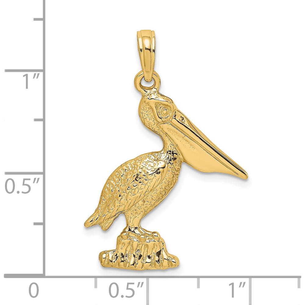 14K Yellow Gold Standing Pelican Pendant with Textured Detailing by Oro Pregiato