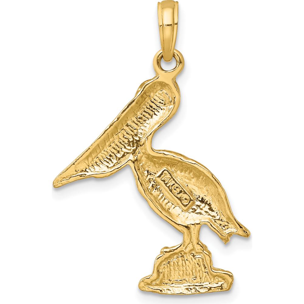14K Yellow Gold Standing Pelican Pendant with Textured Detailing by Oro Pregiato
