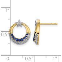 14K Yellow Gold Star and Circle Earrings with Round Sapphires and Diamonds - 0.028 Carat Total Gem Weight by Monteluci Fine Jewelry
