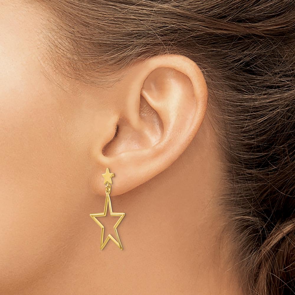 14K Yellow Gold Star Dangle Post Earrings by 0