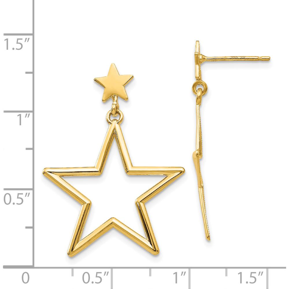 14K Yellow Gold Star Dangle Post Earrings by 0