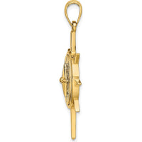 14K Yellow Gold Star Frame Nautical Compass Pendant Charm - 35.2mm by Oro Pregiato