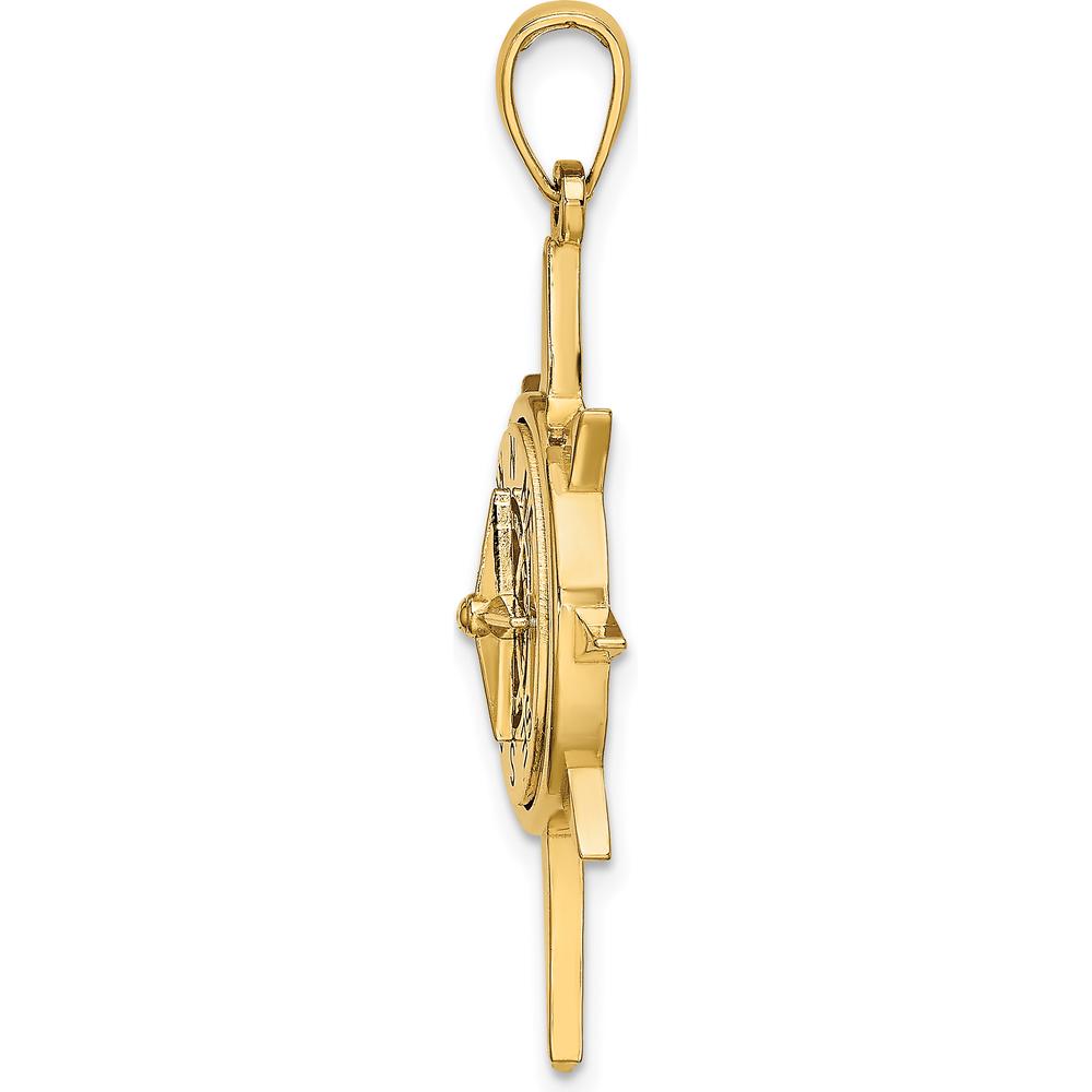 14K Yellow Gold Star Frame Nautical Compass Pendant Charm - 35.2mm by Oro Pregiato