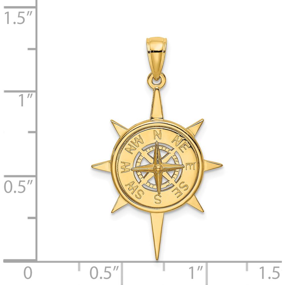 14K Yellow Gold Star Frame Nautical Compass Pendant Charm - 35.2mm by Oro Pregiato