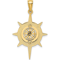 14K Yellow Gold Star Frame Nautical Compass Pendant Charm - 35.2mm by Oro Pregiato