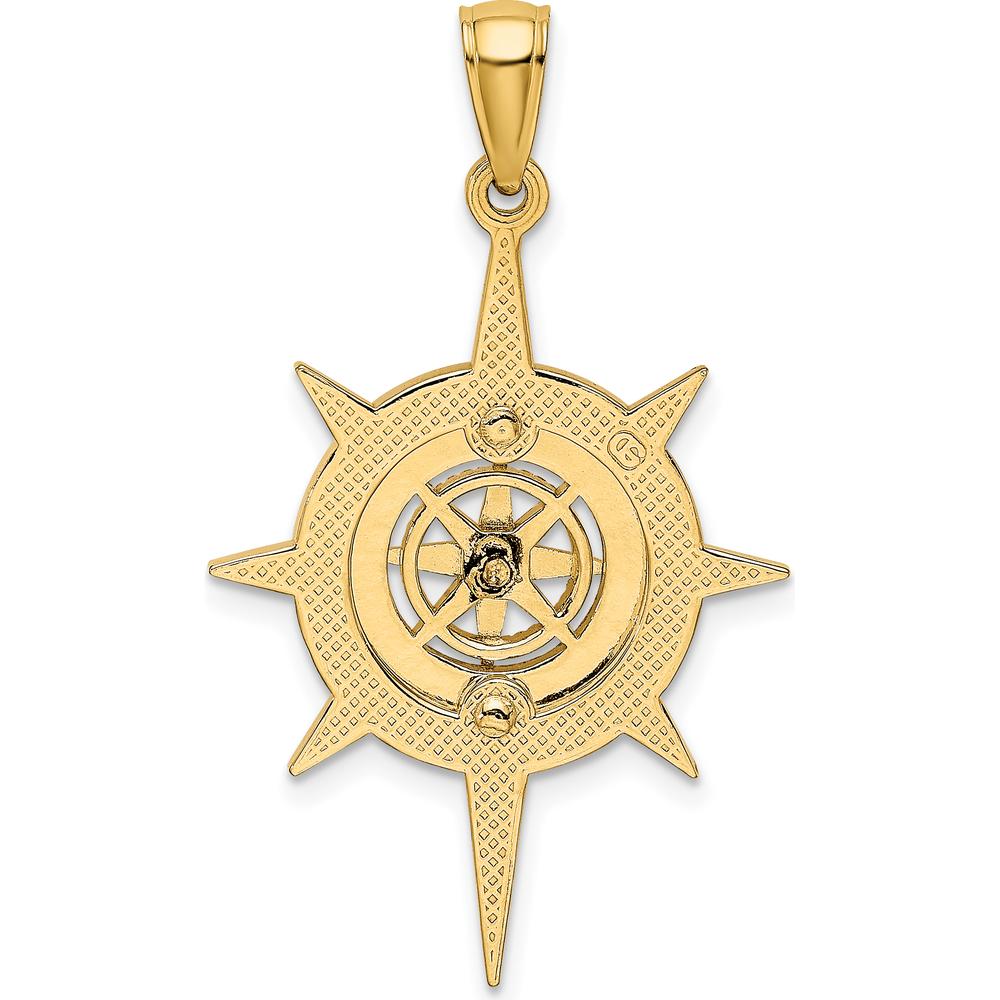 14K Yellow Gold Star Frame Nautical Compass Pendant Charm - 35.2mm by Oro Pregiato