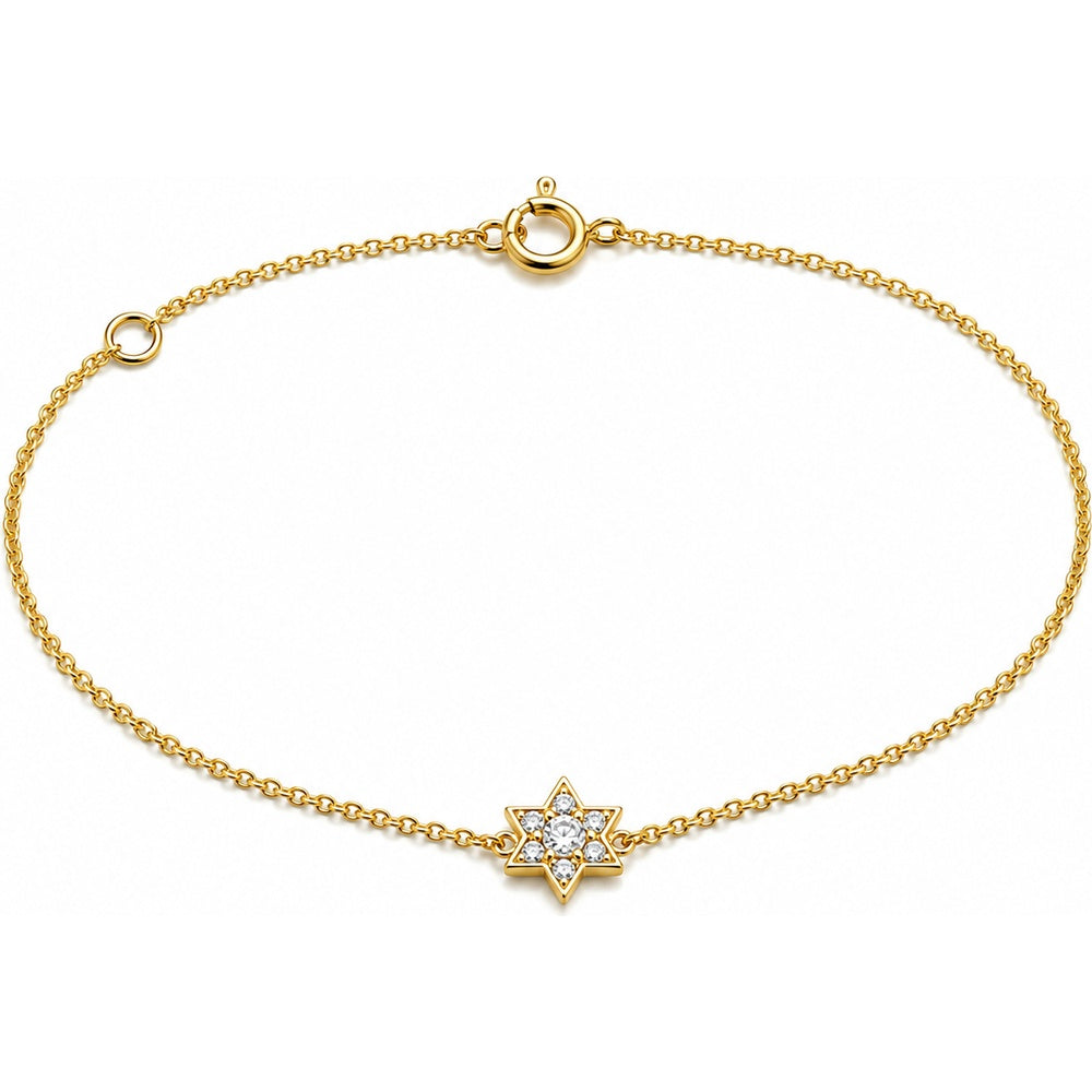 14K Yellow Gold Star Motif Bracelet with Round Diamond Accents - 0.02 Carat Total Diamond Weight by Auriventus