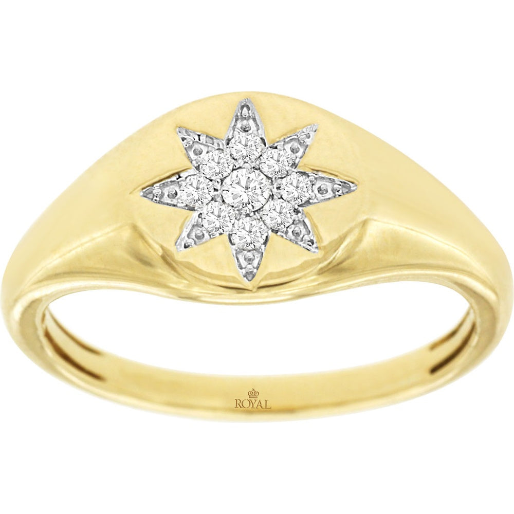 14K Yellow Gold Star Motif Ring with Prong-Set Round Diamonds - 0.10 Carat Total Diamond Weight - Royal Jewelry