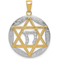 14K Yellow Gold Star of David Chai Pendant with Rhodium Plating - Spiritual Jewelry by Oro Pregiato