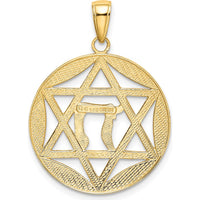 14K Yellow Gold Star of David Chai Pendant with Rhodium Plating - Spiritual Jewelry by Oro Pregiato