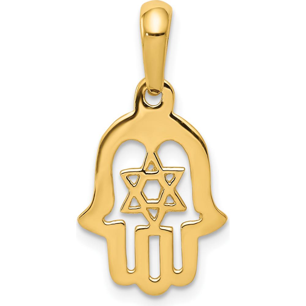 14K Yellow Gold Star of David Chamseh Pendant - Spiritual Protection Jewelry by Oro Pregiato