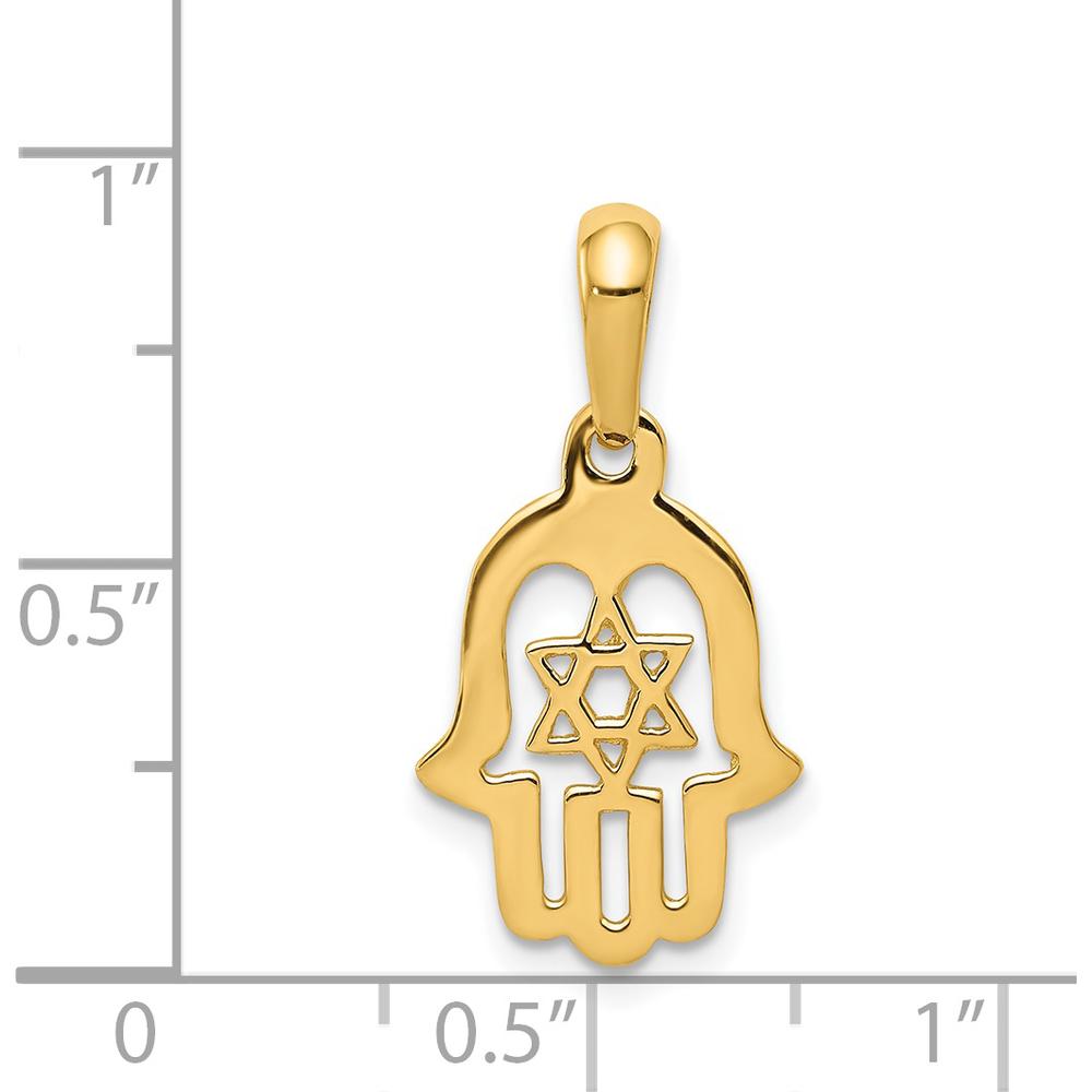 14K Yellow Gold Star of David Chamseh Pendant - Spiritual Protection Jewelry by Oro Pregiato