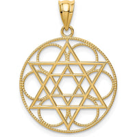 14K Yellow Gold Star of David Circles Pendant with Solid Casted Design - 31mm Length by Oro Pregiato