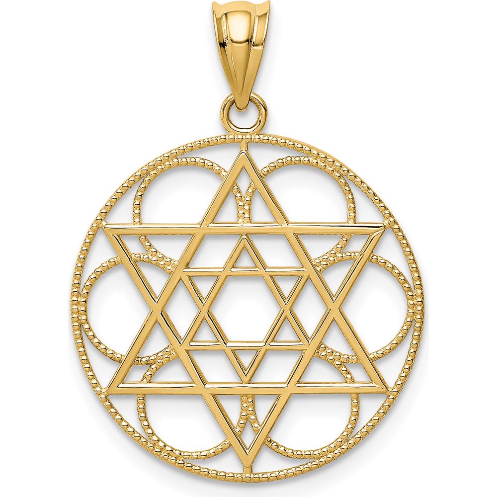14K Yellow Gold Star of David Circles Pendant with Solid Casted Design - 31mm Length by Oro Pregiato