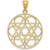 14K Yellow Gold Star of David Circles Pendant with Solid Casted Design - 31mm Length by Oro Pregiato