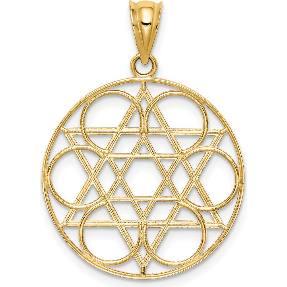14K Yellow Gold Star of David Circles Pendant with Solid Casted Design - 31mm Length by Oro Pregiato