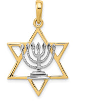 14K Yellow Gold Star of David Menorah Charm with White Rhodium Accents - 31mm Length by Oro Pregiato