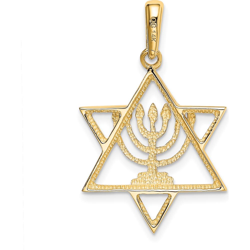 14K Yellow Gold Star of David Menorah Charm with White Rhodium Accents - 31mm Length by Oro Pregiato