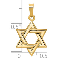 14K Yellow Gold Star of David Pendant - 23mm Length, Solid Design, Themed Pendant by Oro Pregiato