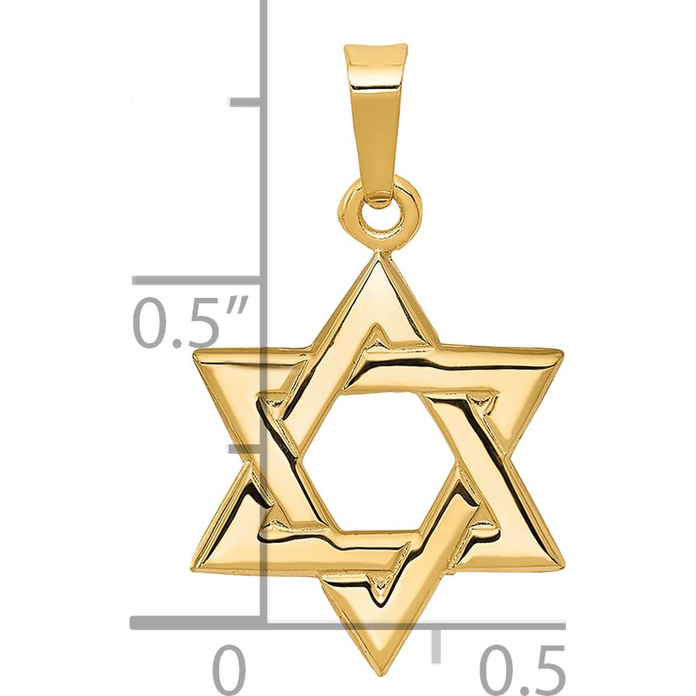 14K Yellow Gold Star of David Pendant - 23mm Length, Solid Design, Themed Pendant by Oro Pregiato