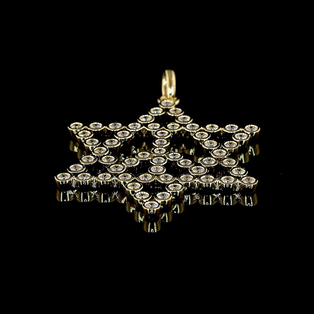 14K Yellow Gold Star of David Pendant with 57 Bezel Set Round Lab Diamonds - 1.29 Total Carat Weight, E-F VS Clarity - Covaloro Fine Jewelry