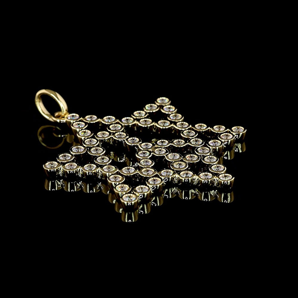 14K Yellow Gold Star of David Pendant with 57 Bezel Set Round Lab Diamonds - 1.29 Total Carat Weight, E-F VS Clarity - Covaloro Fine Jewelry